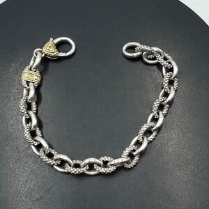 Judith Ripka JR Two Sterling Silver and 18k Gold Textured Oval Link Bracelet